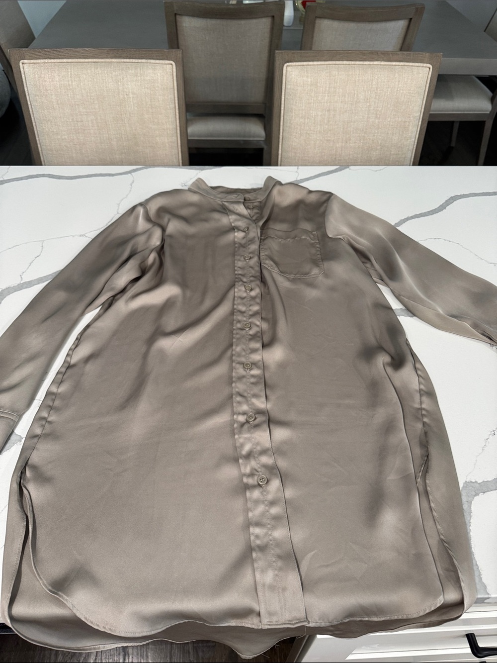H&M Olive Taupe Button-Front Blouse